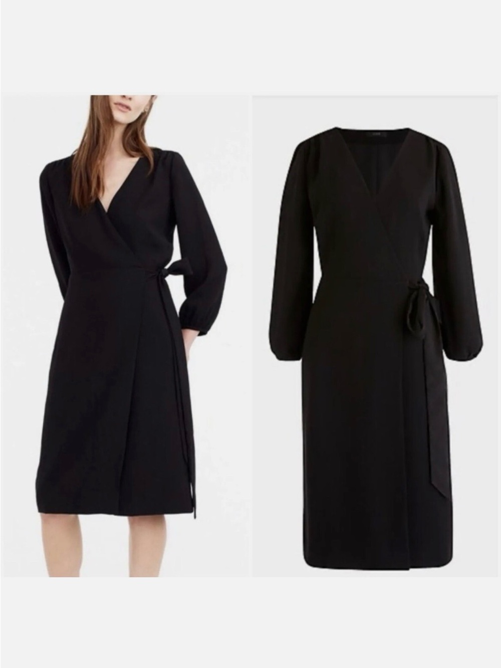 J. Crew Black 365 Crepe Wrap Dress with Tie Waist